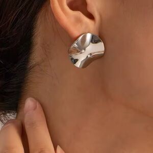 Anthropologie Wave Button Elegant Silver Wave Earrings